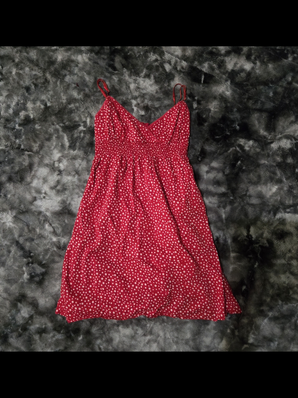 Flowers Red Polka Dot Smocked Cotton Sundress Spaghetti Strap Mini Dress Small